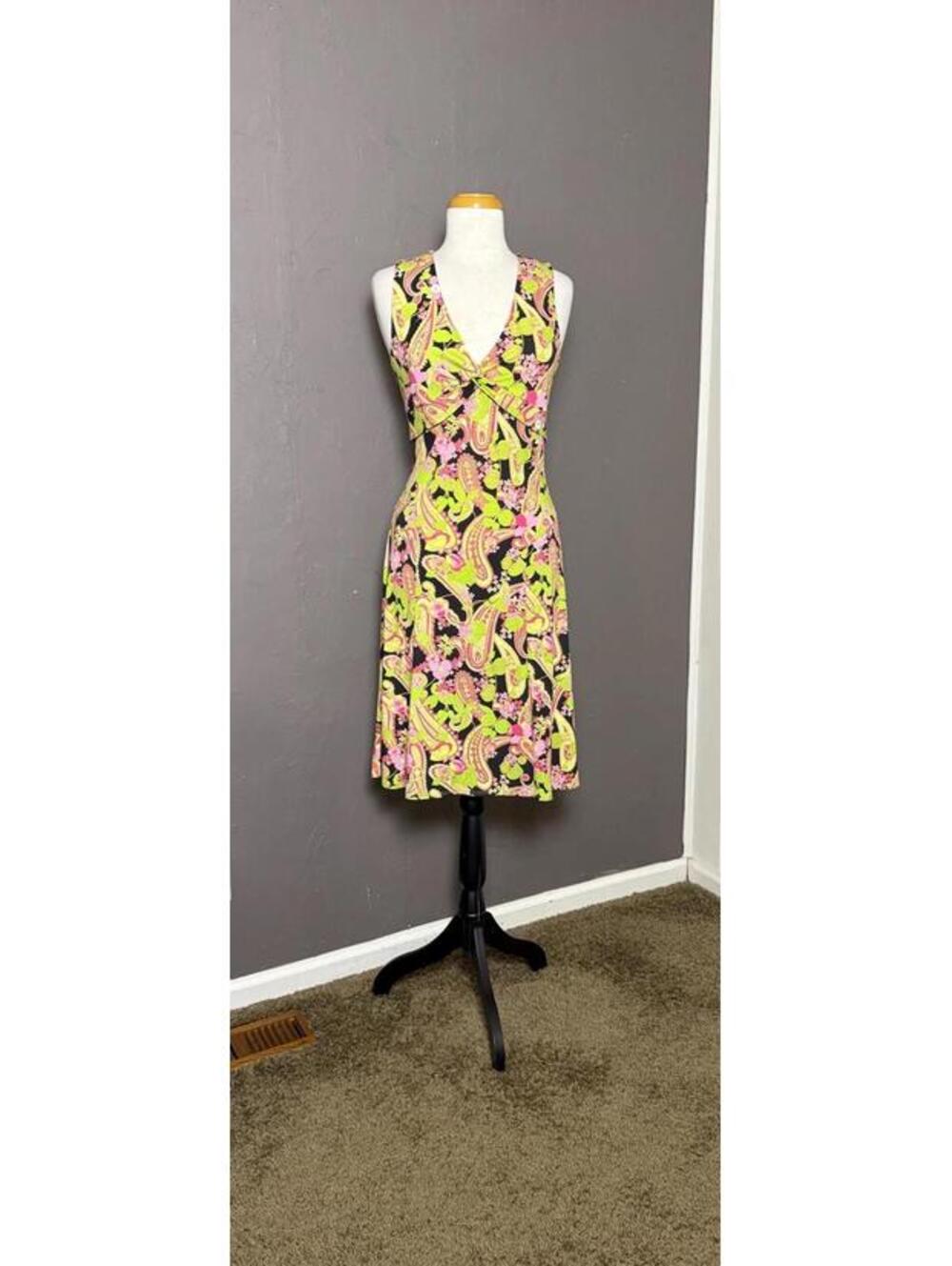 1990's Day Glo Paisley A-line Dress from BCBG Paris size M/L